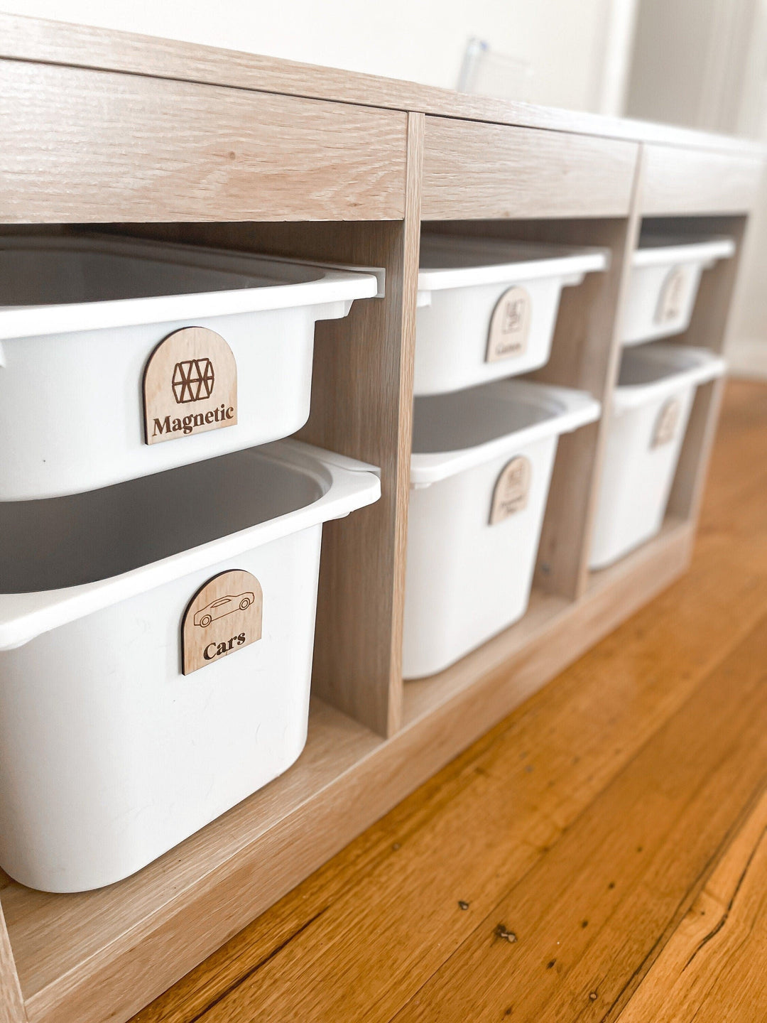Playroom wooden toy labels with images | Playroom Organisation