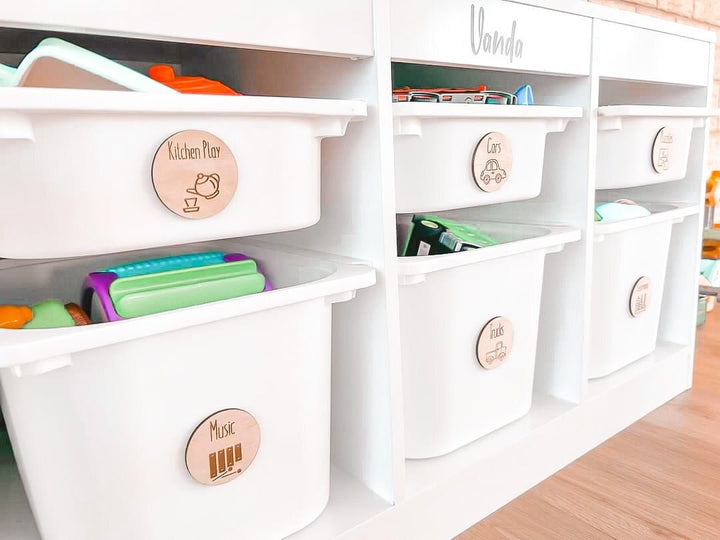Playroom wooden toy labels with images | Playroom Organisation