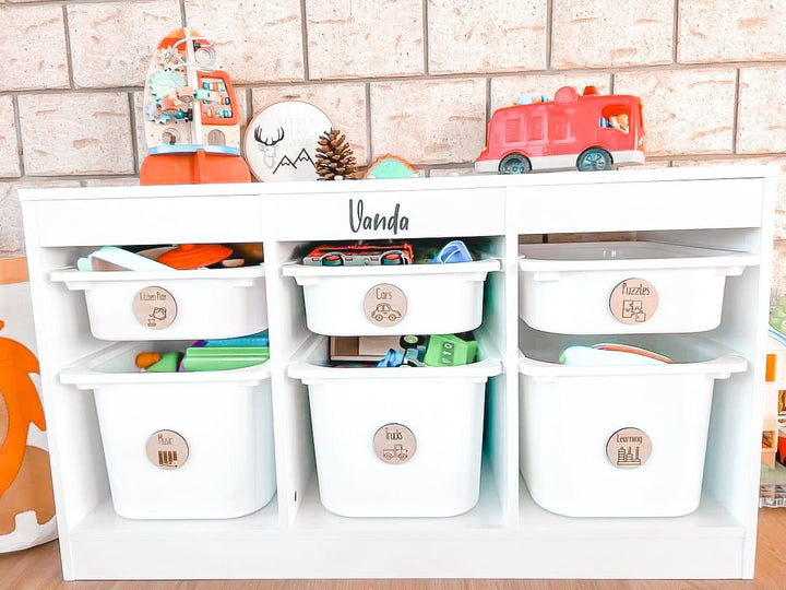 Playroom wooden toy labels with images | Playroom Organisation