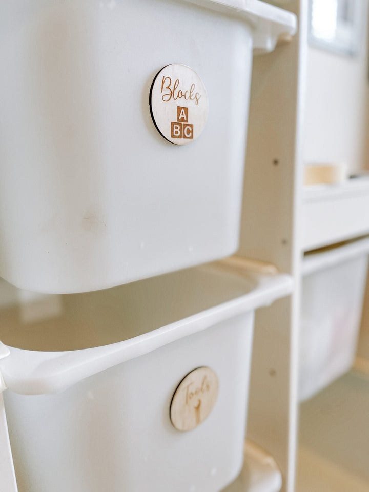 Playroom wooden toy labels with images | Playroom Organisation