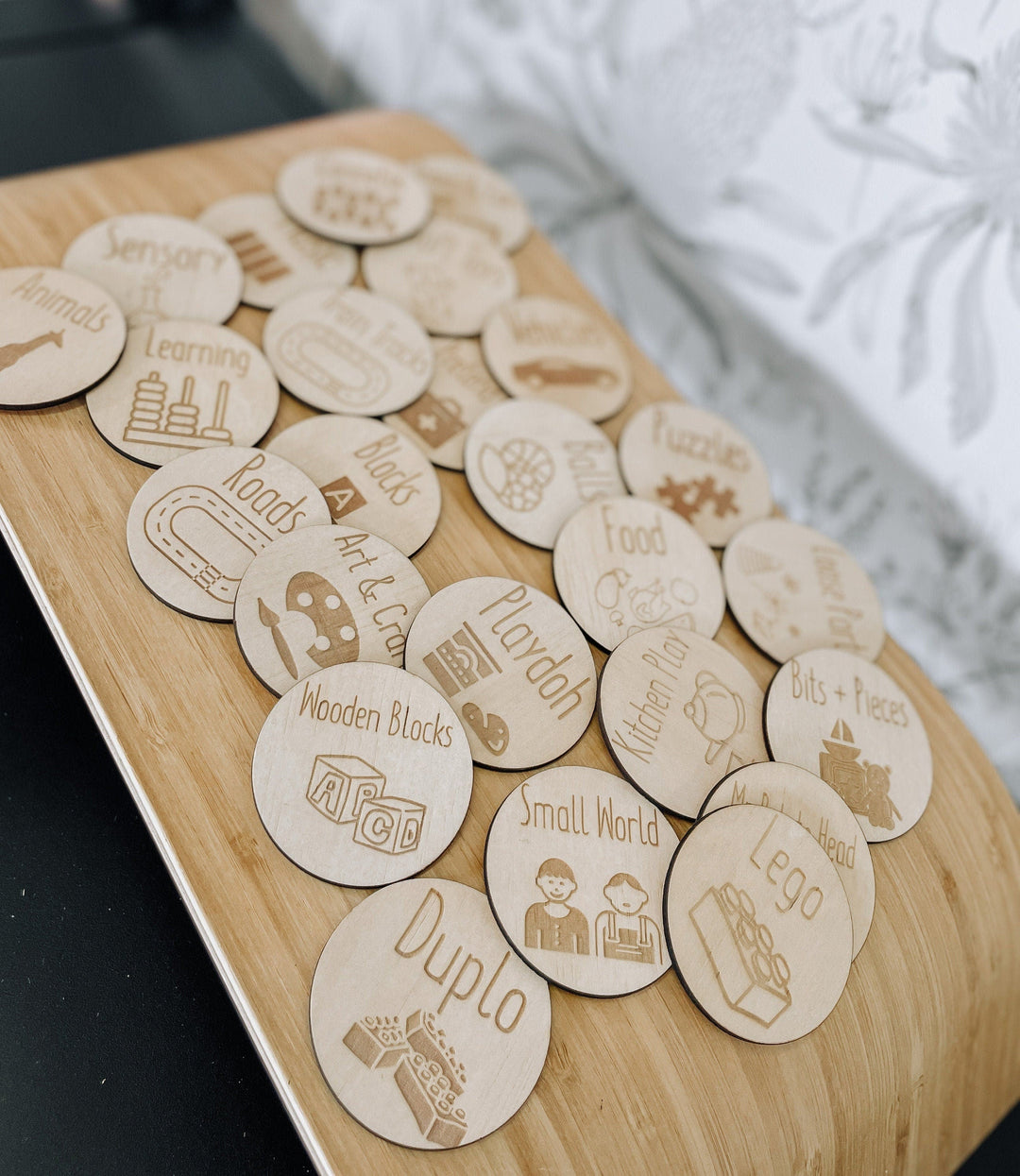 Playroom wooden toy labels with images | Playroom Organisation