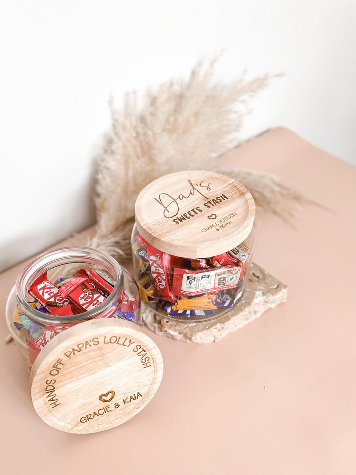 Personalised wooden Jar | Father's Day Treat Jars | Personalised Lolly Jar
