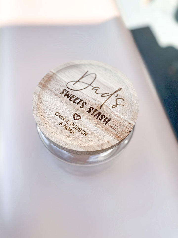 Personalised wooden Jar | Father's Day Treat Jars | Personalised Lolly Jar