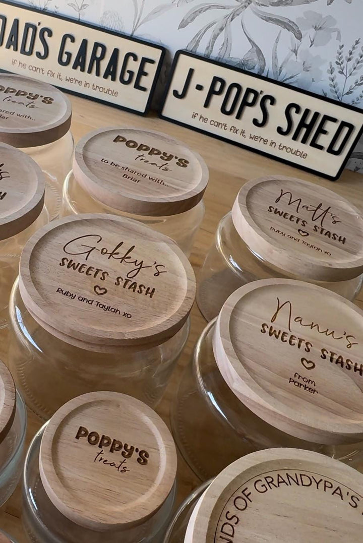 Personalised wooden Jar | Father's Day Treat Jars | Personalised Lolly Jar