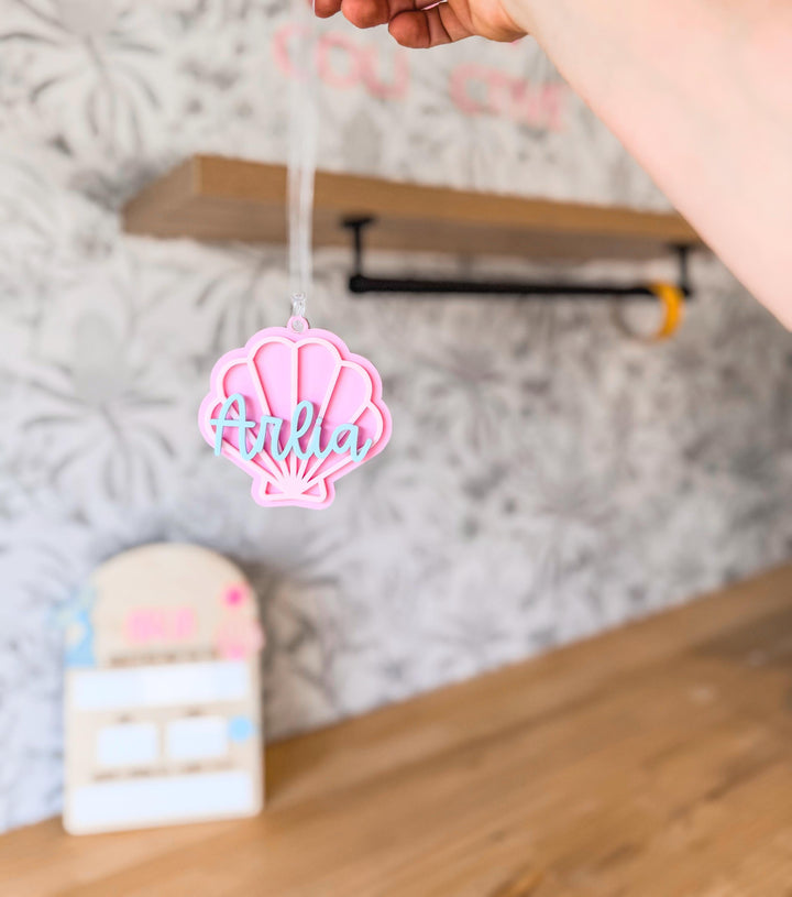 Personalised Shell Bag Tag | Mermaid Name Tag | School & Daycare Bag Tag